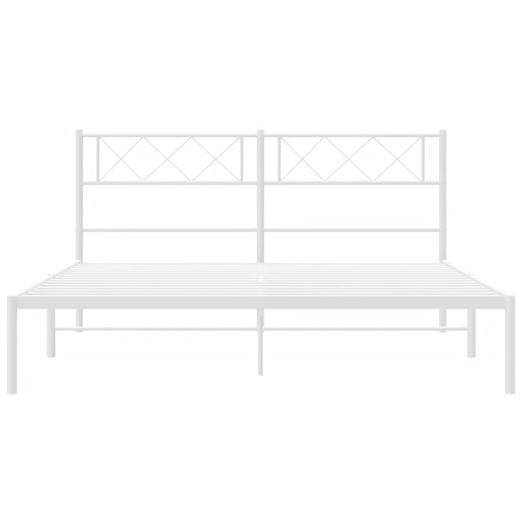 White Metal Bed Frame with Headboard - 120x190cm, No Mattress