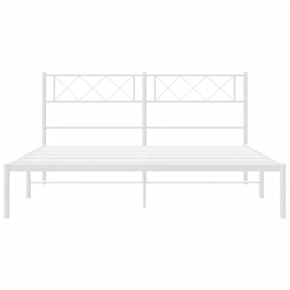 White Metal Bed Frame with Headboard - 120x190cm, No Mattress