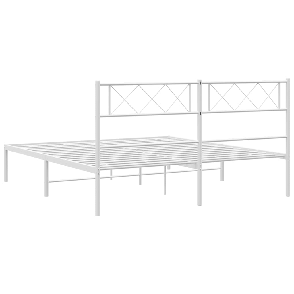 White Metal Bed Frame with Headboard - 120x190cm, No Mattress