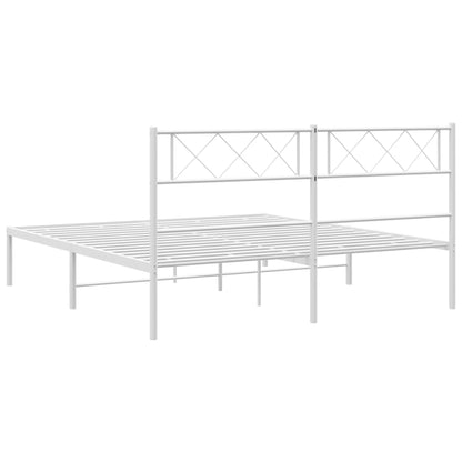White Metal Bed Frame with Headboard - 120x190cm, No Mattress