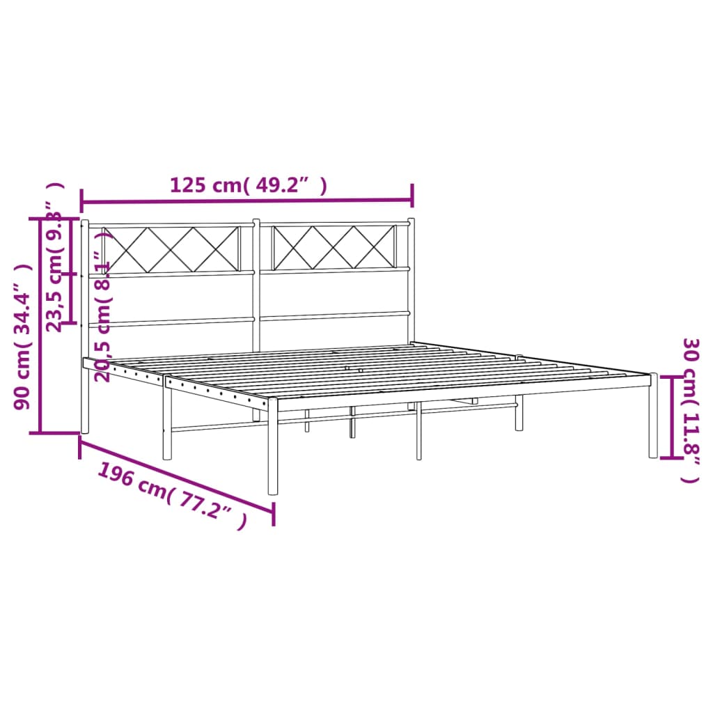 White Metal Bed Frame with Headboard - 120x190cm, No Mattress