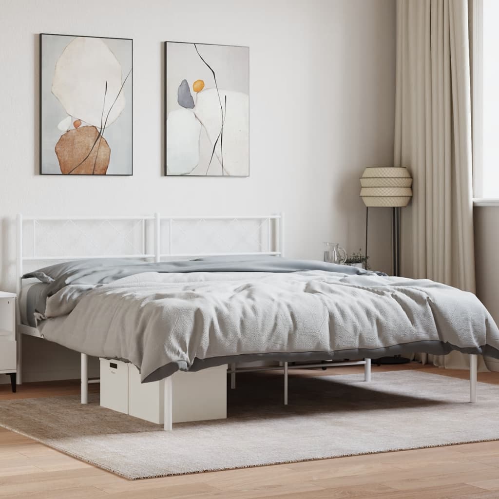White Metal Bed Frame with Headboard - 120x190cm, No Mattress