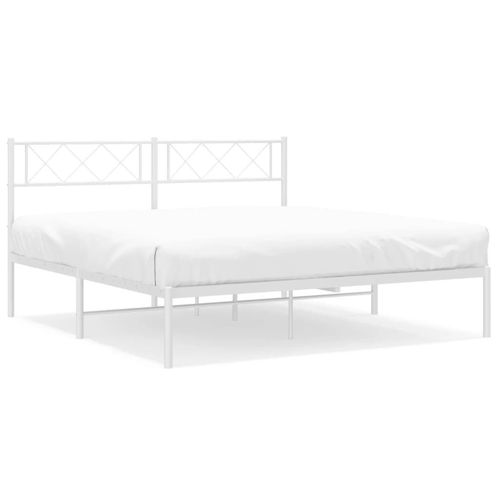 White Metal Bed Frame with Headboard - No Mattress, 120x200cm