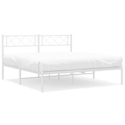 White Metal Bed Frame with Headboard - No Mattress, 120x200cm
