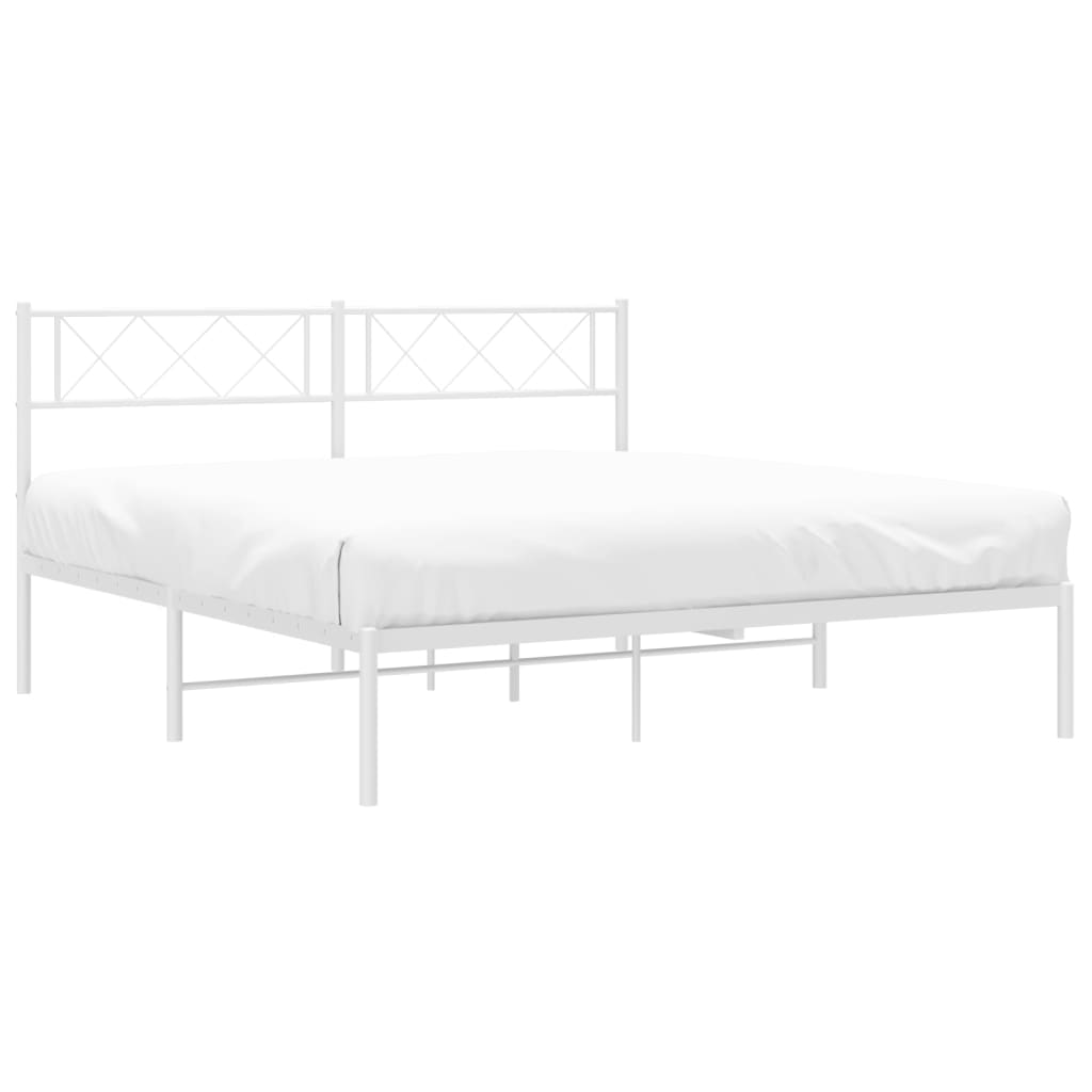 White Metal Bed Frame with Headboard - No Mattress, 120x200cm