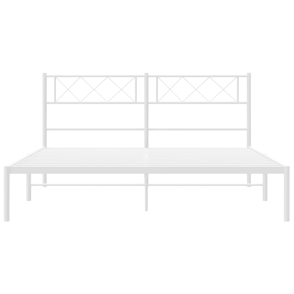 White Metal Bed Frame with Headboard - No Mattress, 120x200cm