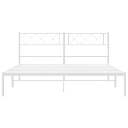 White Metal Bed Frame with Headboard - No Mattress, 120x200cm