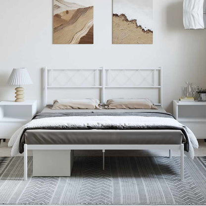 White Metal Bed Frame with Headboard, 135x190cm - No Mattress