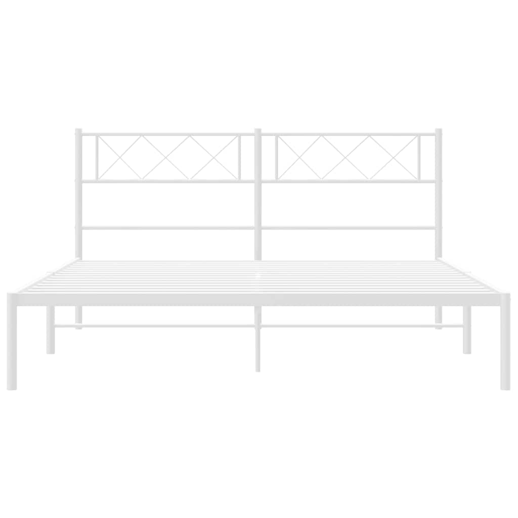 White Metal Bed Frame with Headboard, 135x190cm - No Mattress