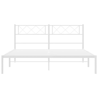 White Metal Bed Frame with Headboard, 135x190cm - No Mattress