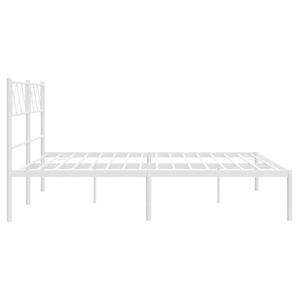 White Metal Bed Frame with Headboard, 135x190cm - No Mattress