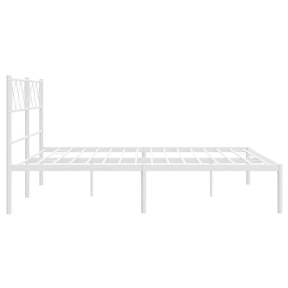 White Metal Bed Frame with Headboard, 135x190cm - No Mattress