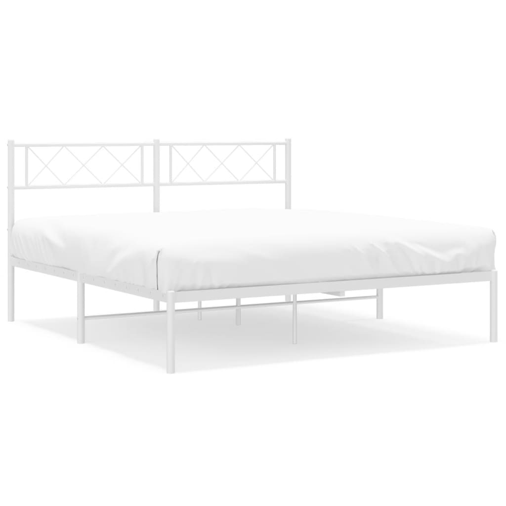White Metal Bed Frame with Headboard, 140x200cm - No Mattress