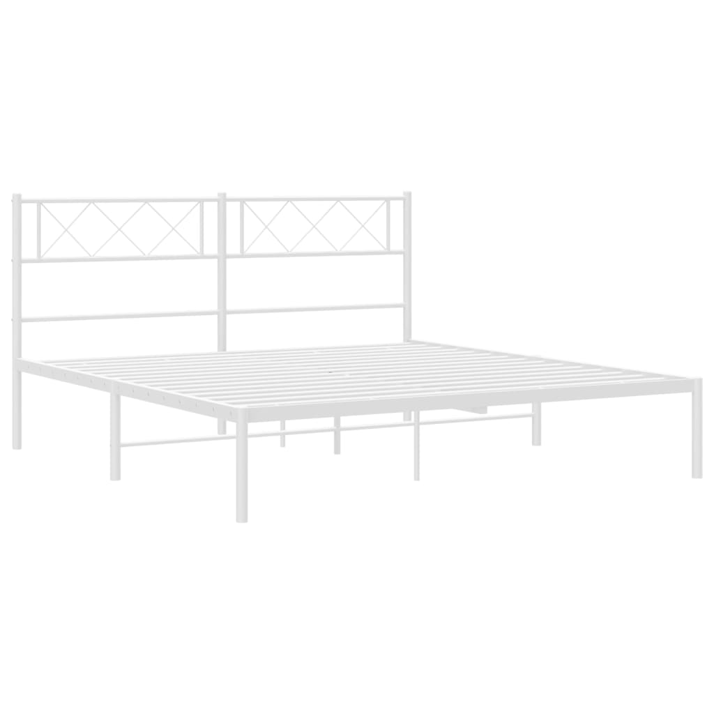 White Metal Bed Frame with Headboard, 140x200cm - No Mattress