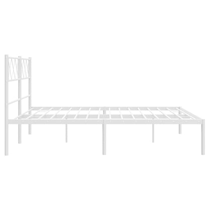 White Metal Bed Frame with Headboard, 140x200cm - No Mattress