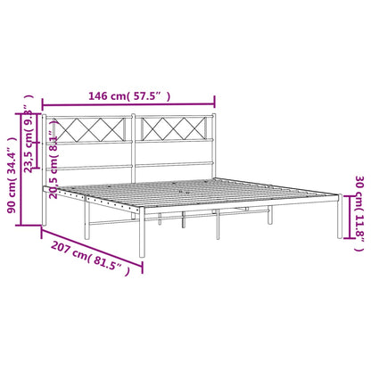 White Metal Bed Frame with Headboard, 140x200cm - No Mattress