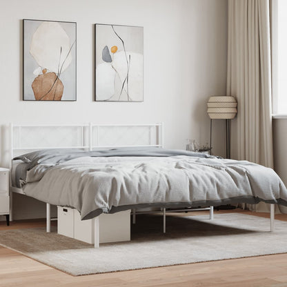 White Metal Bed Frame with Headboard, 140x200cm - No Mattress