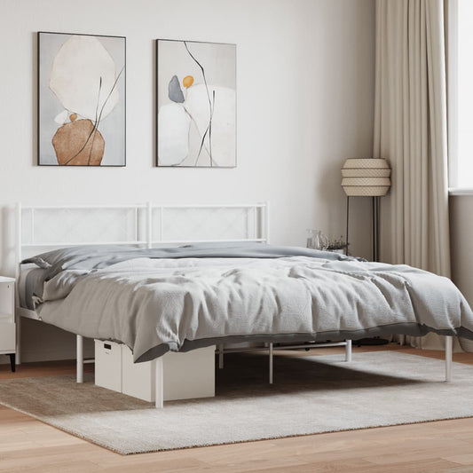White Metal Bed Frame with Headboard, 140x200cm - No Mattress