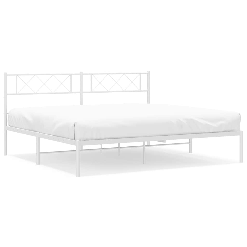 White Metal Bed Frame with Headboard, No Mattress, 193x203cm