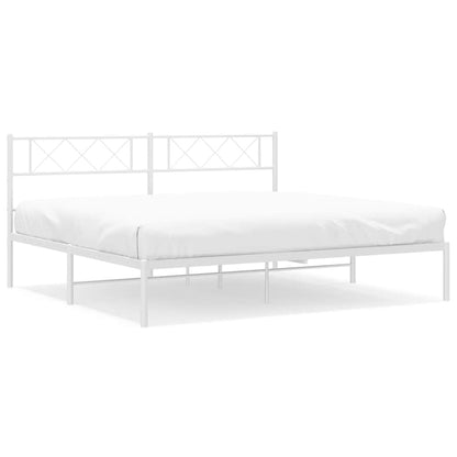 White Metal Bed Frame with Headboard, No Mattress, 193x203cm