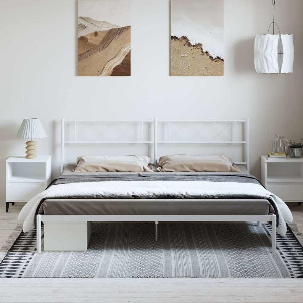 White Metal Bed Frame with Headboard, No Mattress, 193x203cm