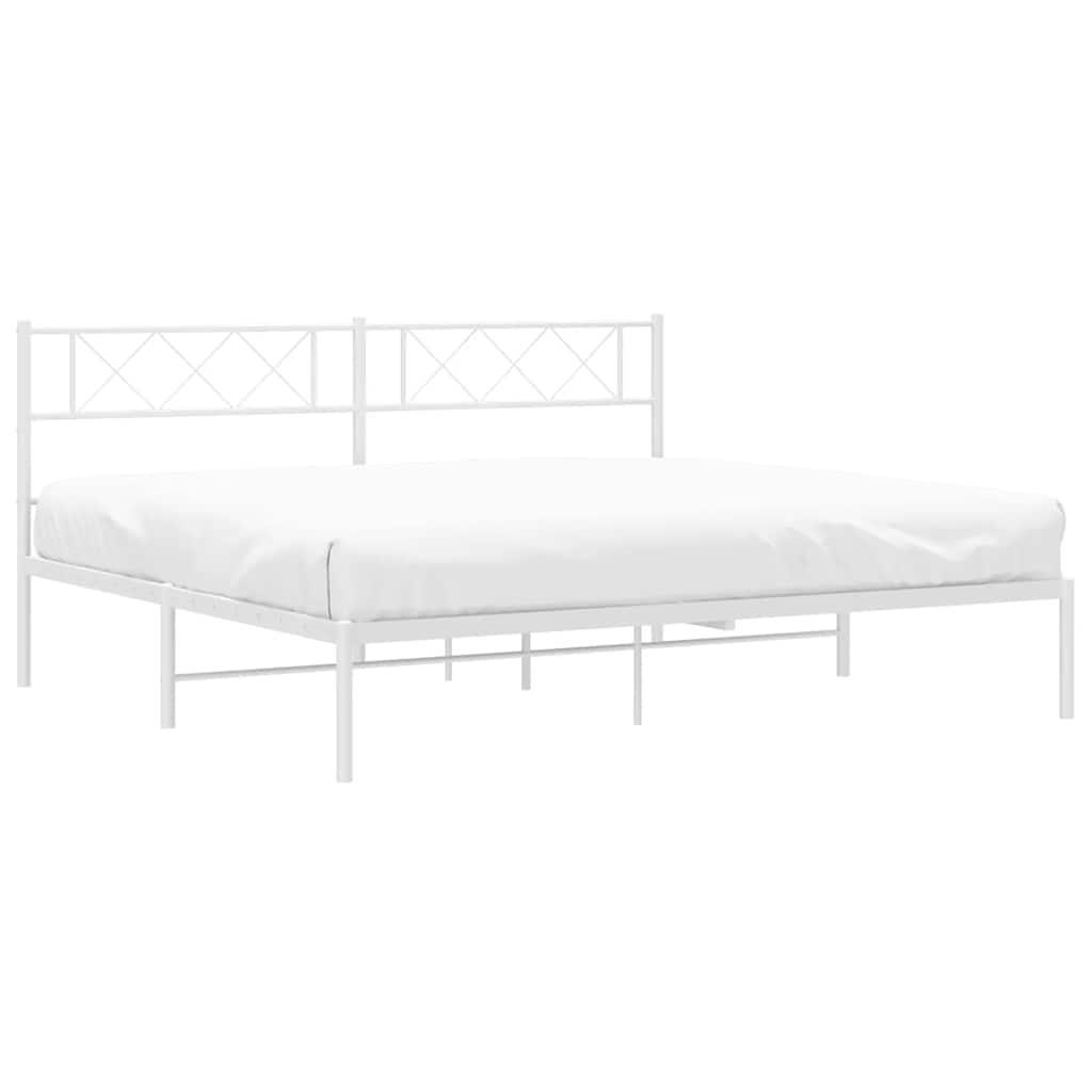 White Metal Bed Frame with Headboard, No Mattress, 193x203cm