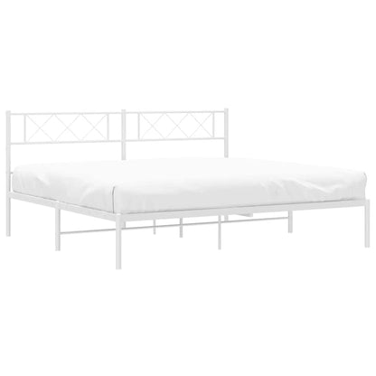 White Metal Bed Frame with Headboard, No Mattress, 193x203cm