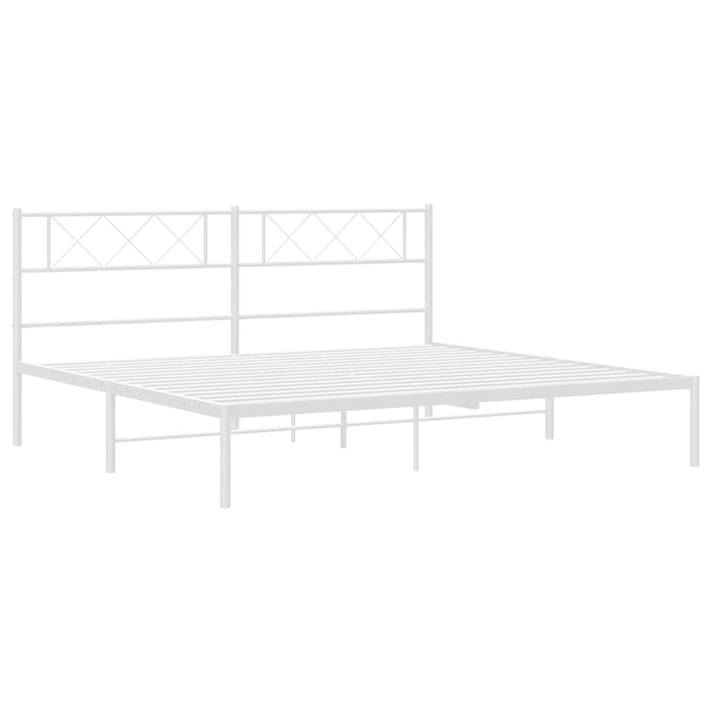 White Metal Bed Frame with Headboard, No Mattress, 193x203cm