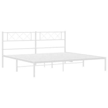 White Metal Bed Frame with Headboard, No Mattress, 193x203cm