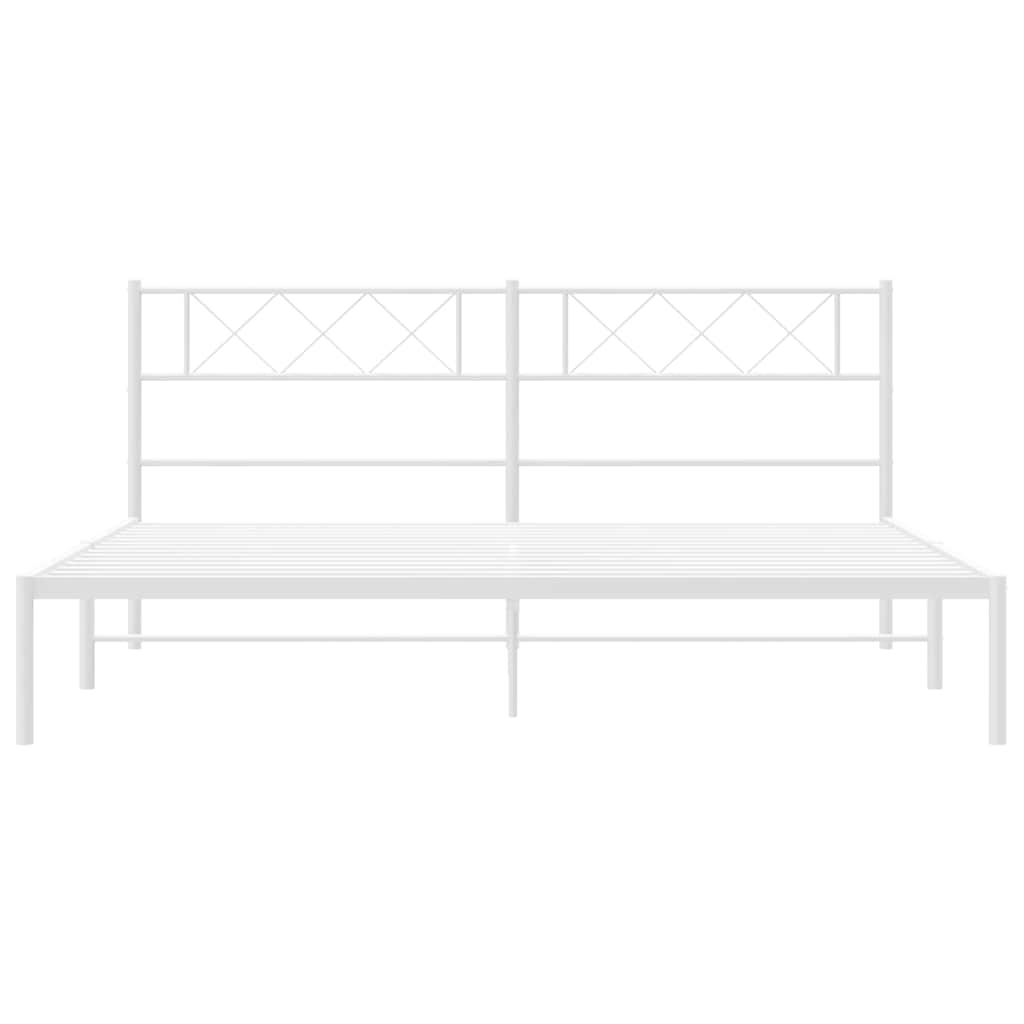 White Metal Bed Frame with Headboard, No Mattress, 193x203cm