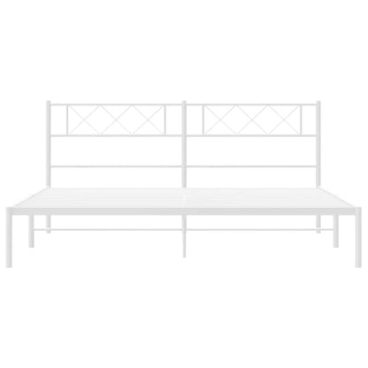 White Metal Bed Frame with Headboard, No Mattress, 193x203cm