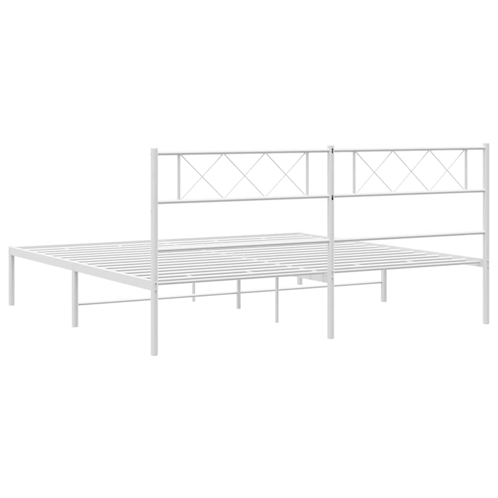 White Metal Bed Frame with Headboard, No Mattress, 193x203cm