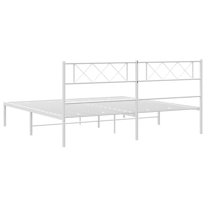 White Metal Bed Frame with Headboard, No Mattress, 193x203cm