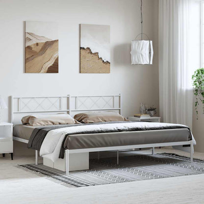 White Metal Bed Frame with Headboard, No Mattress, 193x203cm