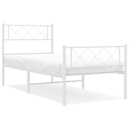 White Metal Bed Frame with Footboard, No Mattress, 80x200cm