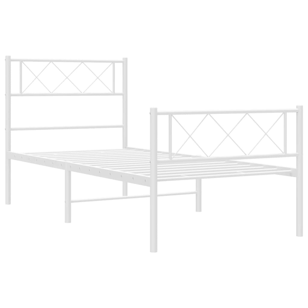 White Metal Bed Frame with Footboard, No Mattress, 80x200cm