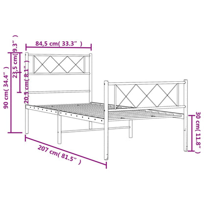 White Metal Bed Frame with Footboard, No Mattress, 80x200cm