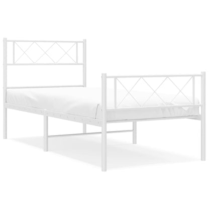 White Metal Bed Frame with Footboard 90x200cm - No Mattress Included