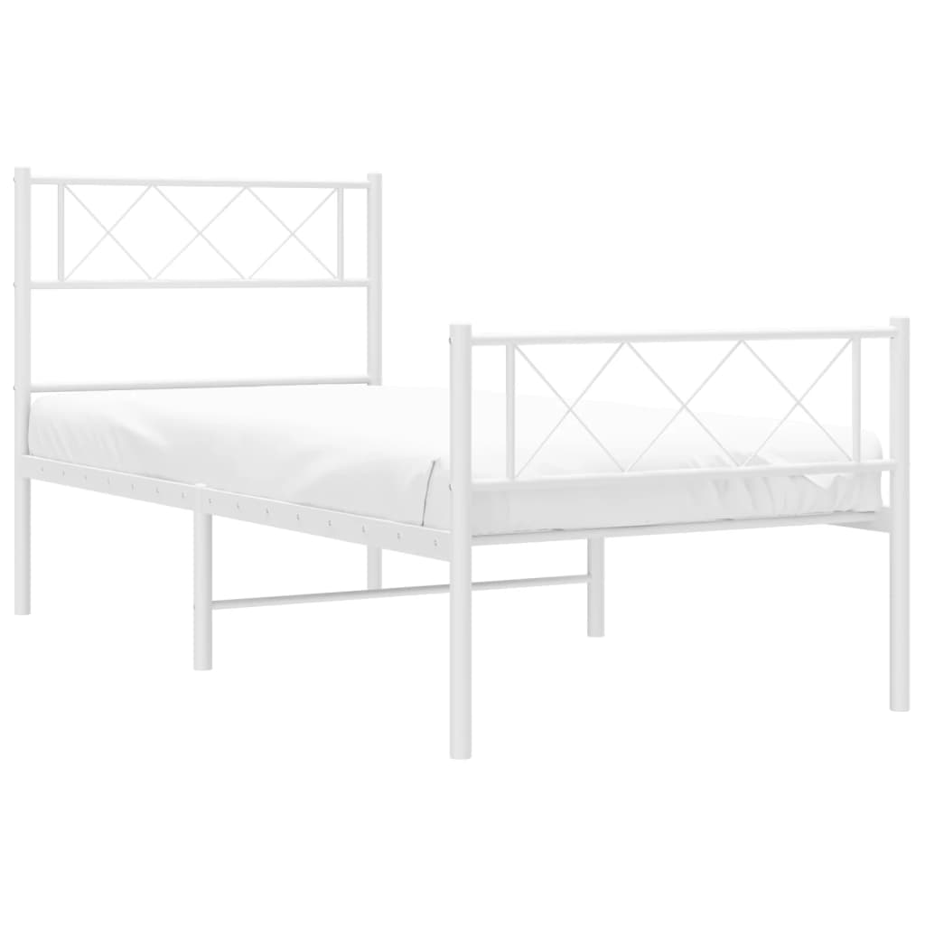White Metal Bed Frame with Footboard 90x200cm - No Mattress Included