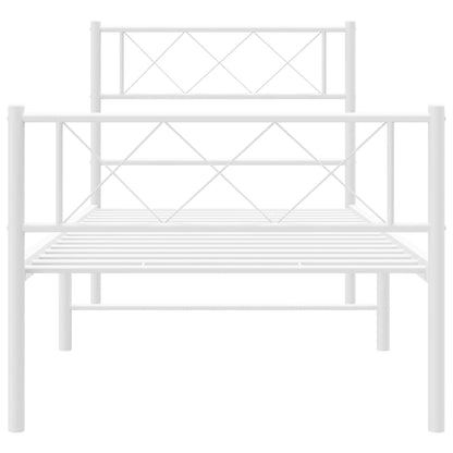 White Metal Bed Frame with Footboard 90x200cm - No Mattress Included