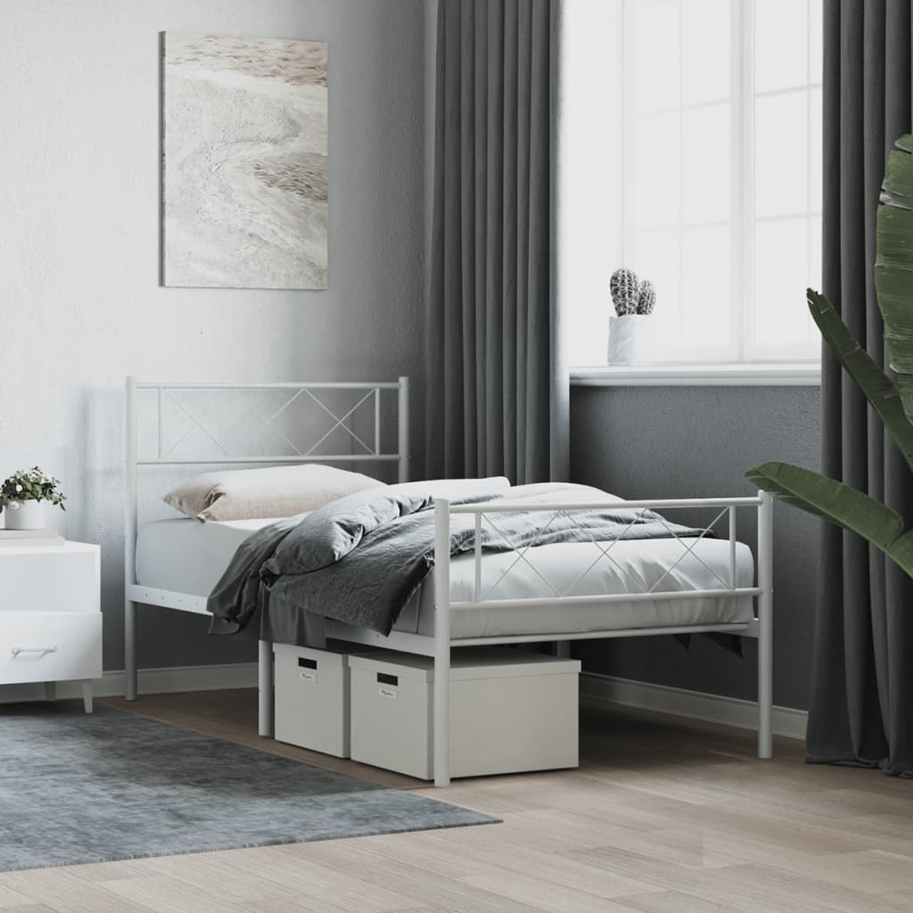 White Metal Bed Frame with Footboard 90x200cm - No Mattress Included