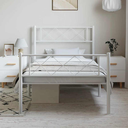 White Metal Bed Frame with Footboard, 100x190cm - No Mattress Included