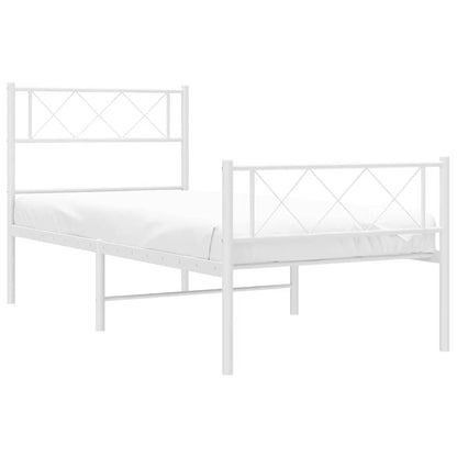 White Metal Bed Frame with Footboard, 100x190cm - No Mattress Included