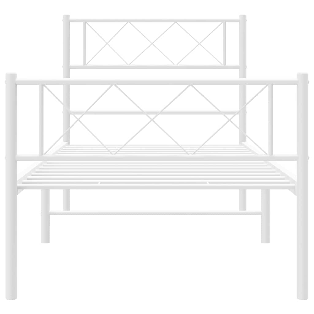 White Metal Bed Frame with Footboard, 100x190cm - No Mattress Included
