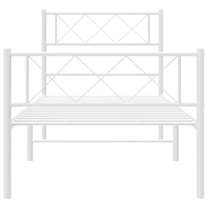 White Metal Bed Frame with Footboard, 100x190cm - No Mattress Included
