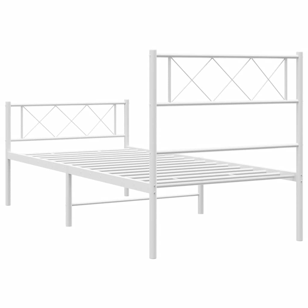 White Metal Bed Frame with Footboard, 100x190cm - No Mattress Included