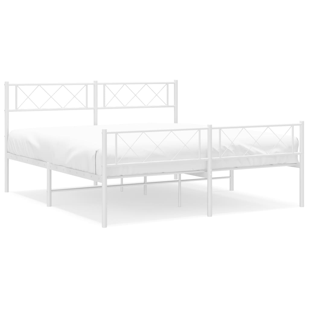 White Metal Bed Frame with Footboard, 120x200cm, No Mattress