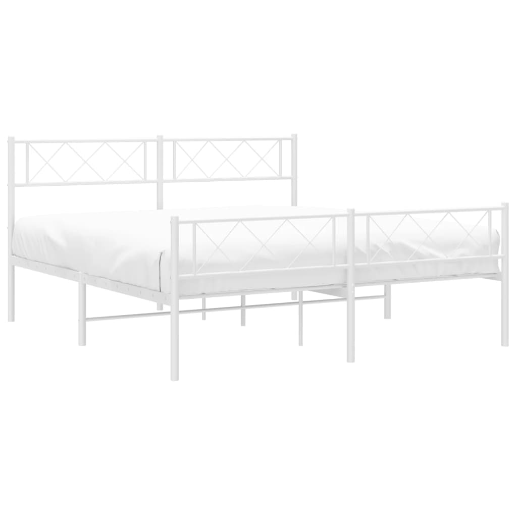 White Metal Bed Frame with Footboard, 120x200cm, No Mattress
