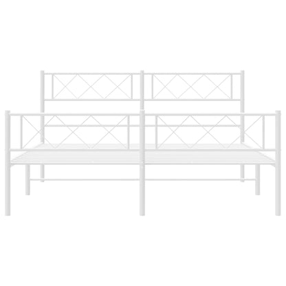 Metal Bed Frame without Mattress with Footboard White 140x190cm