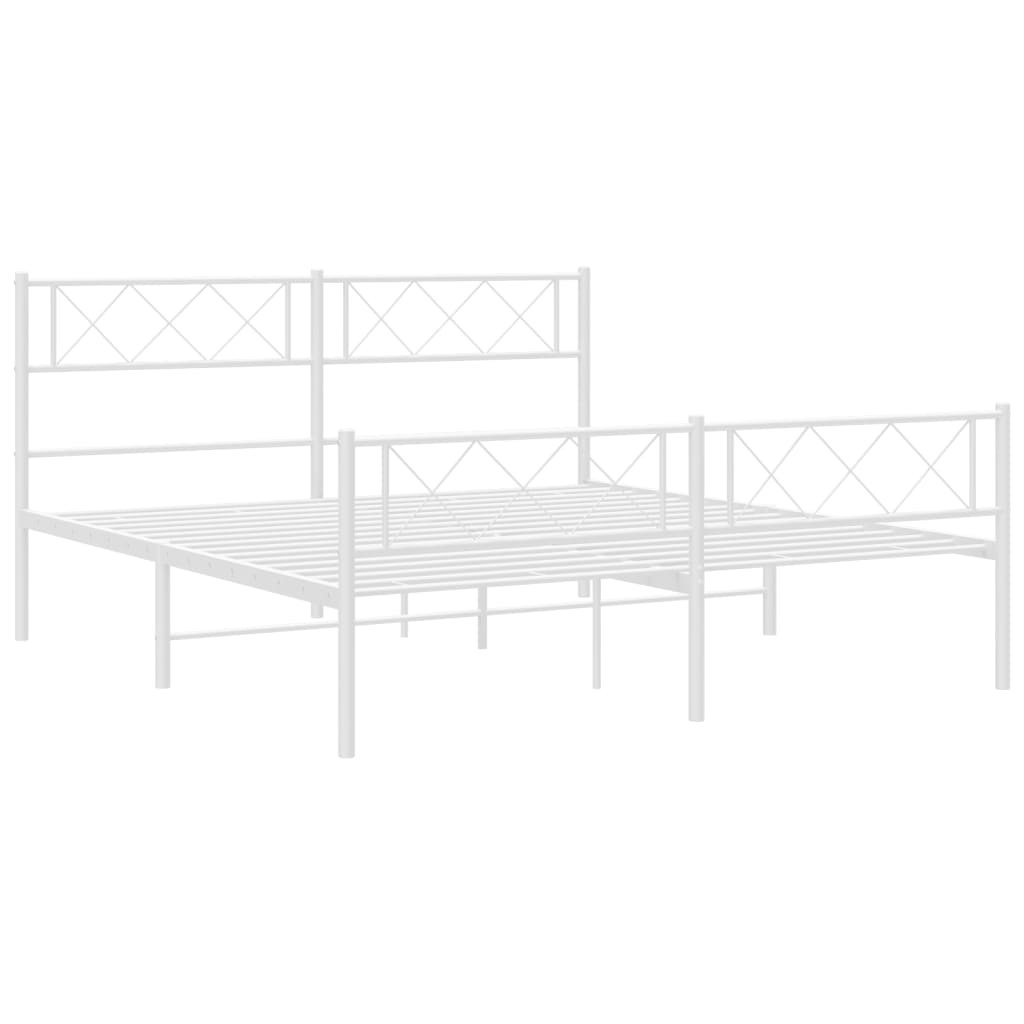 Metal Bed Frame without Mattress with Footboard White 140x190cm